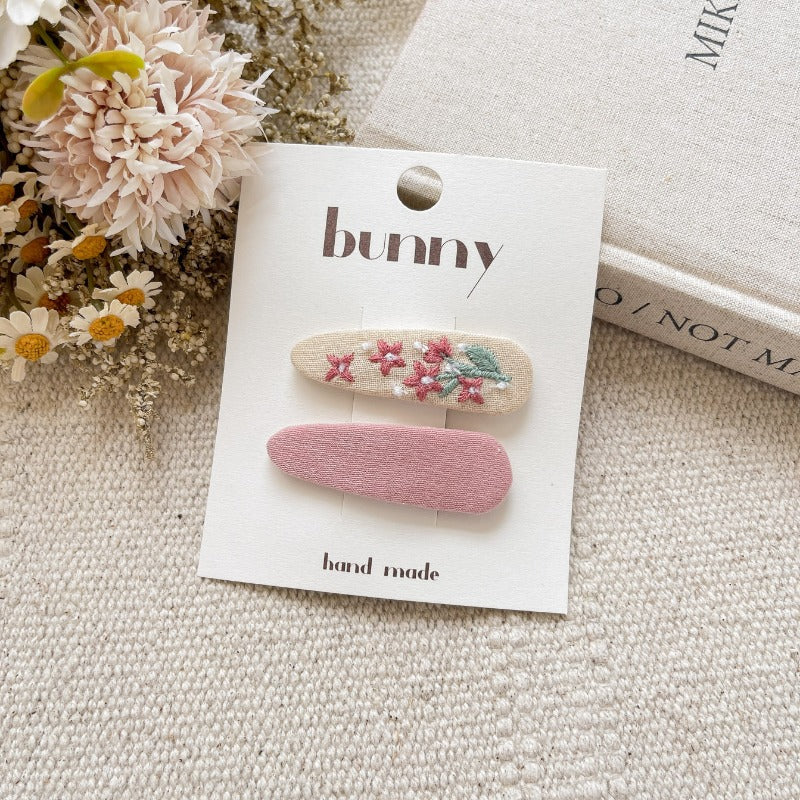 Handmade Pink Embroidered Hair Clips