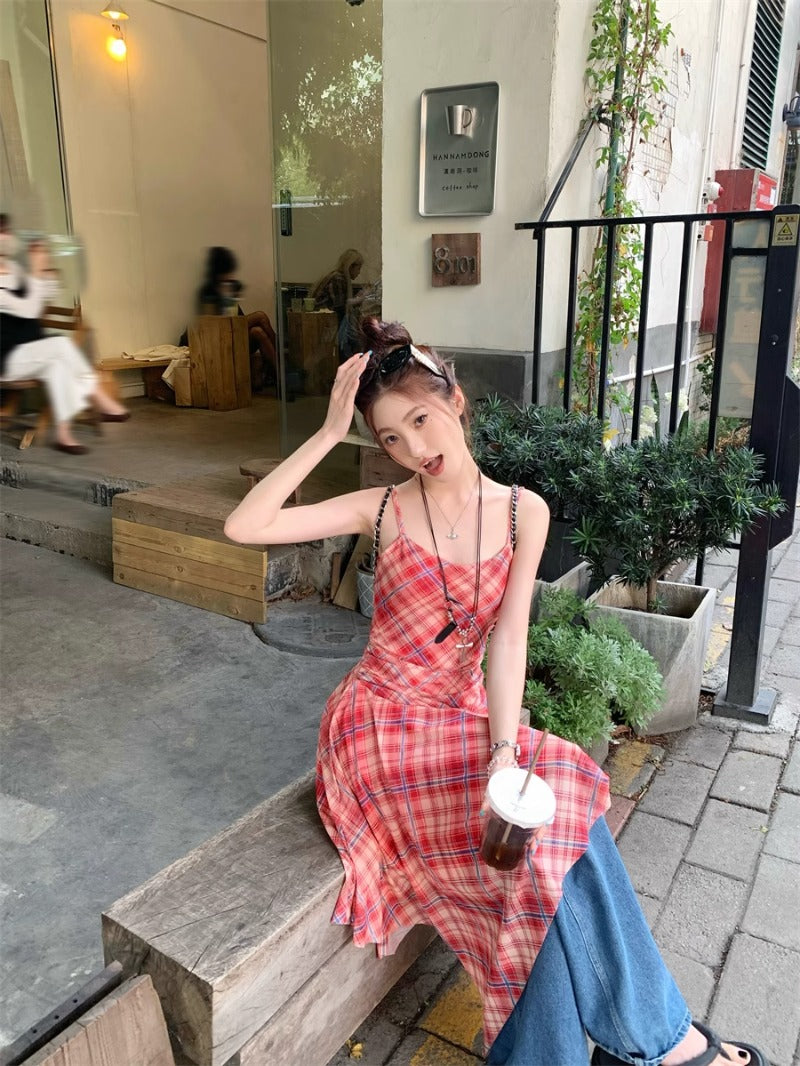Checkered Strappy Dress Top