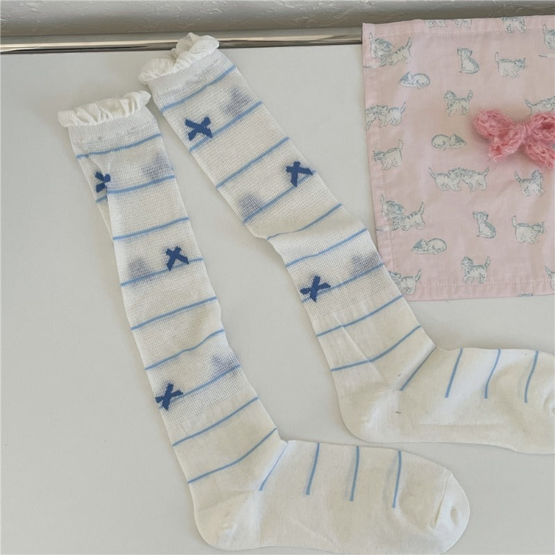 Striped Bowknot Cute Cotton Socks