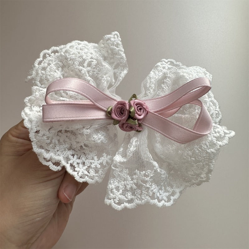 Soft Pink Lace Bow Clips