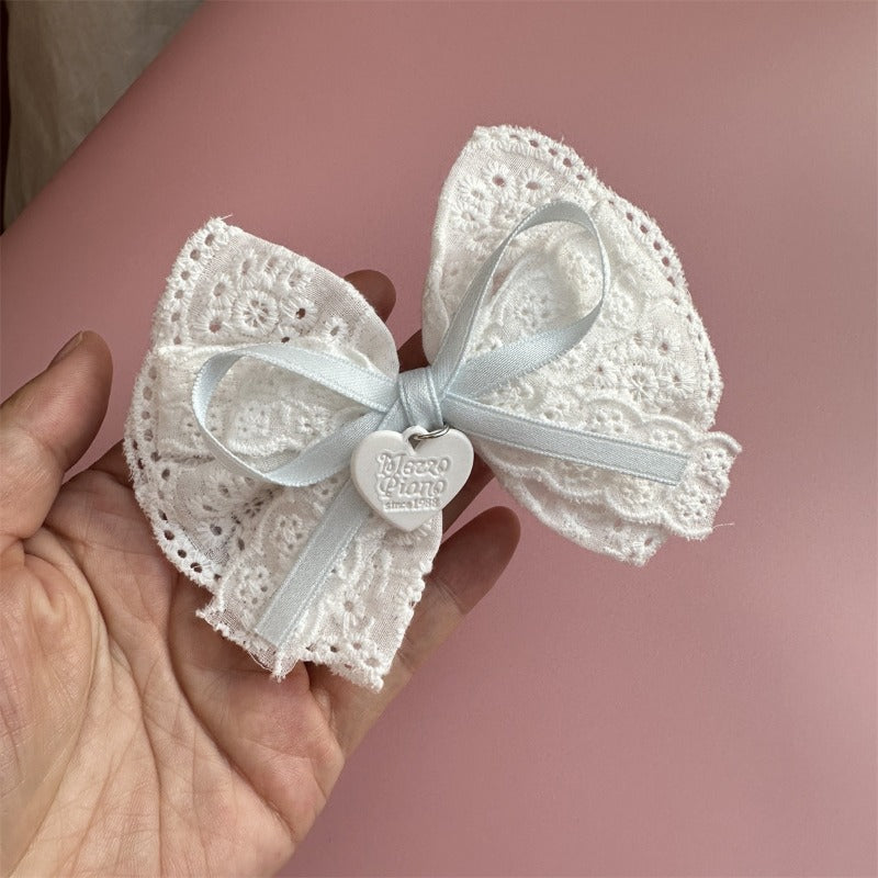 Soft Pink Lace Bow Clips