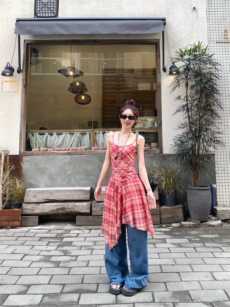 Checkered Strappy Dress Top