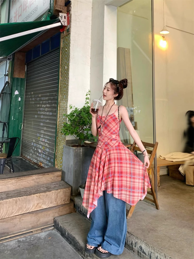 Checkered Strappy Dress Top