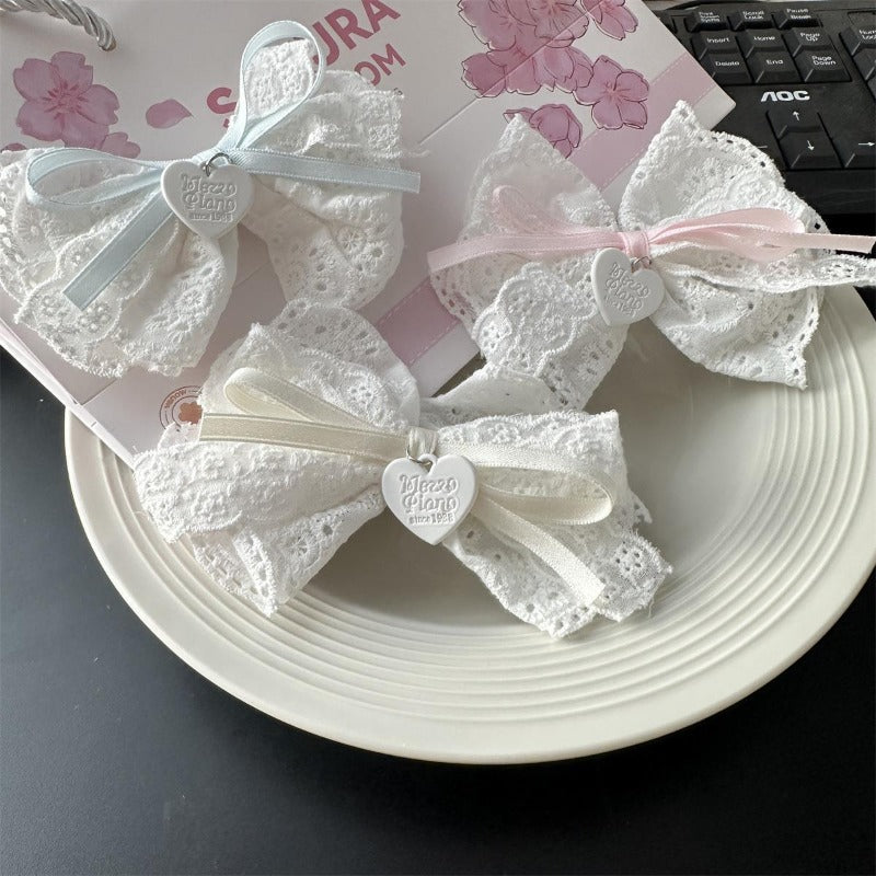 Soft Pink Lace Bow Clips