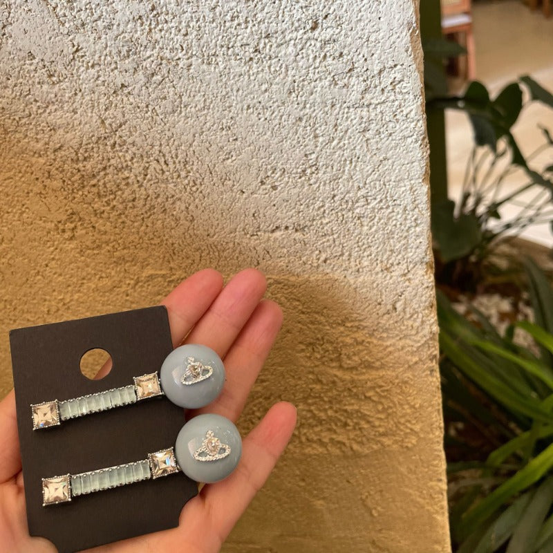 Blue Crystal Planet Hair Clips