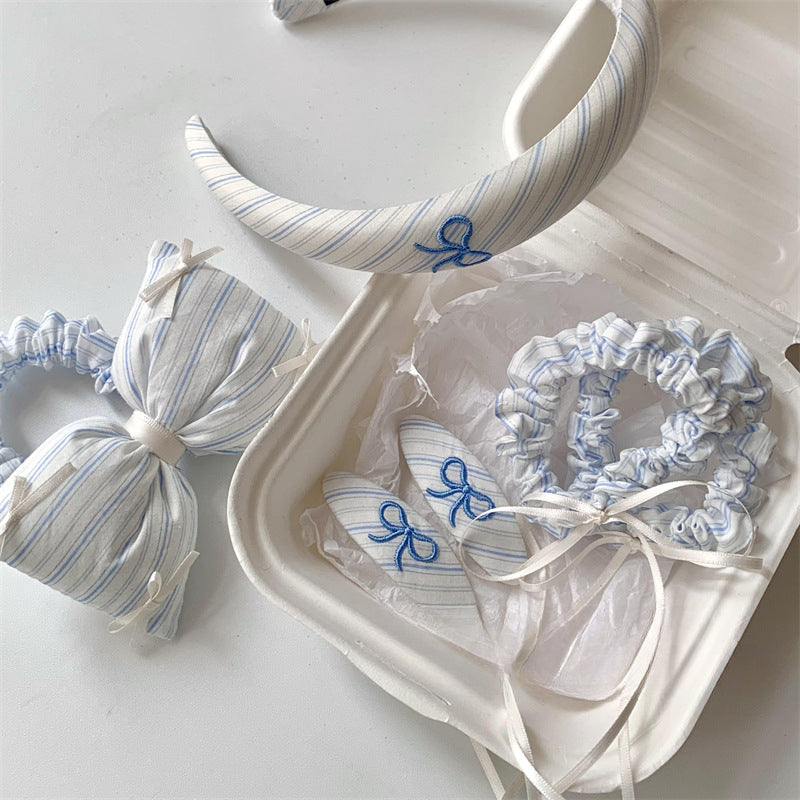Striped Blue Ribbon Hair Set