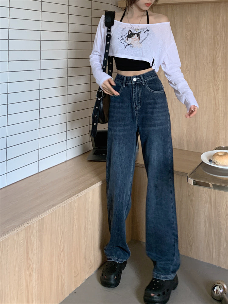 Dark Blue Denim Straight Jeans