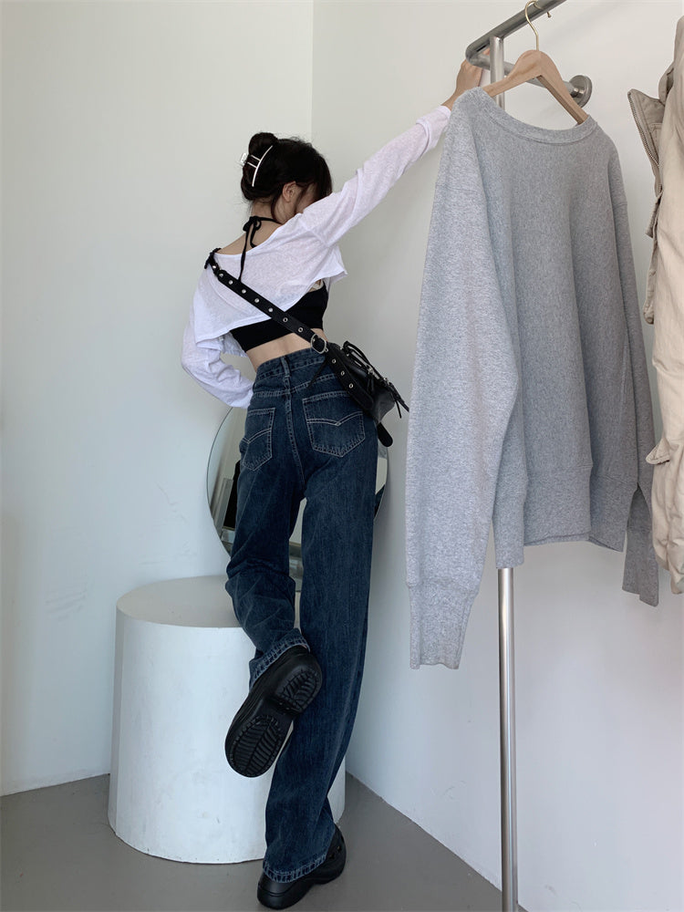 Dark Blue Denim Straight Jeans