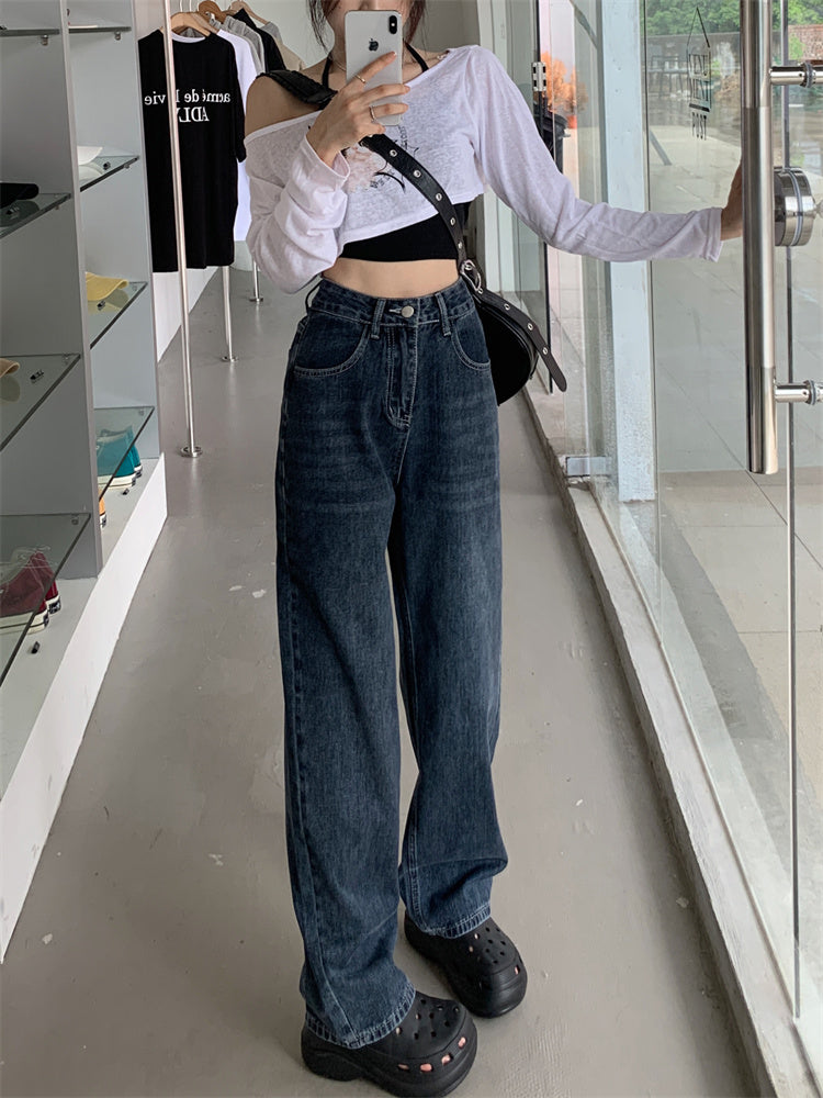 Dark Blue Denim Straight Jeans