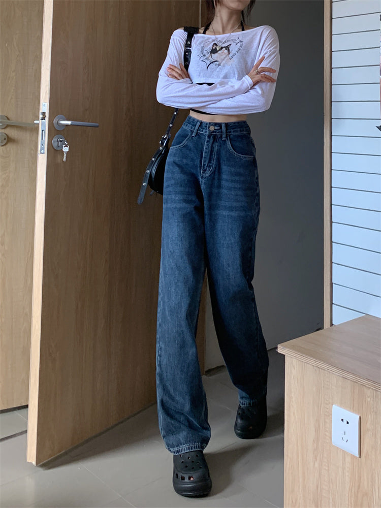 Dark Blue Denim Straight Jeans