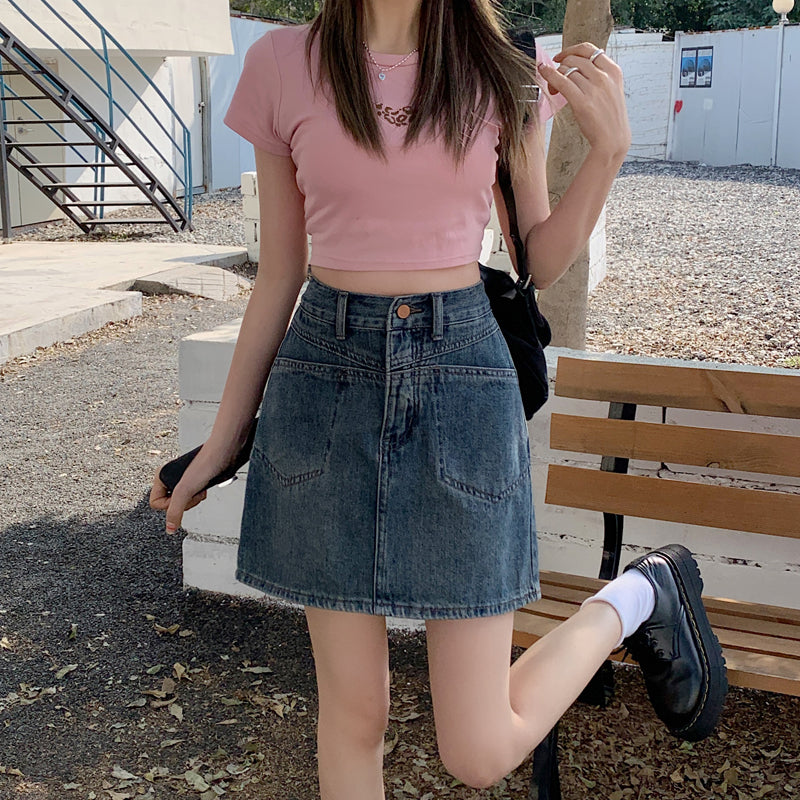 A Line Hight Waist Denim Skirt