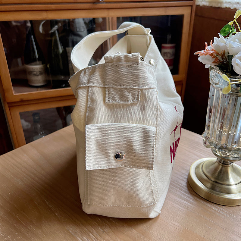 Letter Printed Canvas Shoulder Bag
