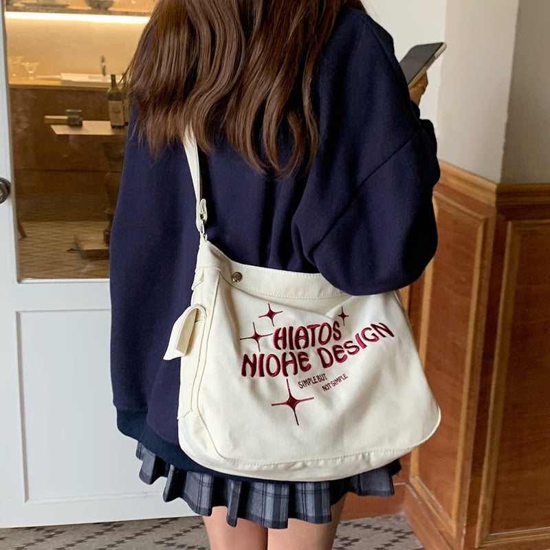 Letter Printed Canvas Shoulder Bag