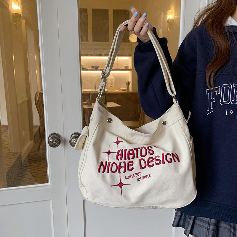 Letter Printed Canvas Shoulder Bag