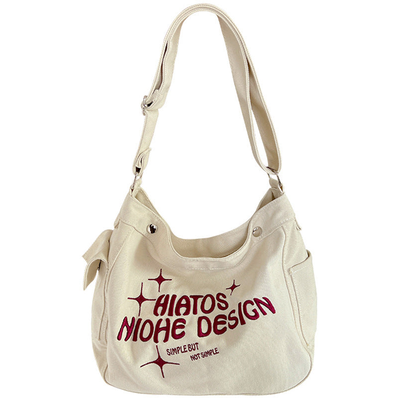 Letter Printed Canvas Shoulder Bag
