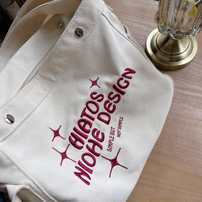 Letter Printed Canvas Shoulder Bag