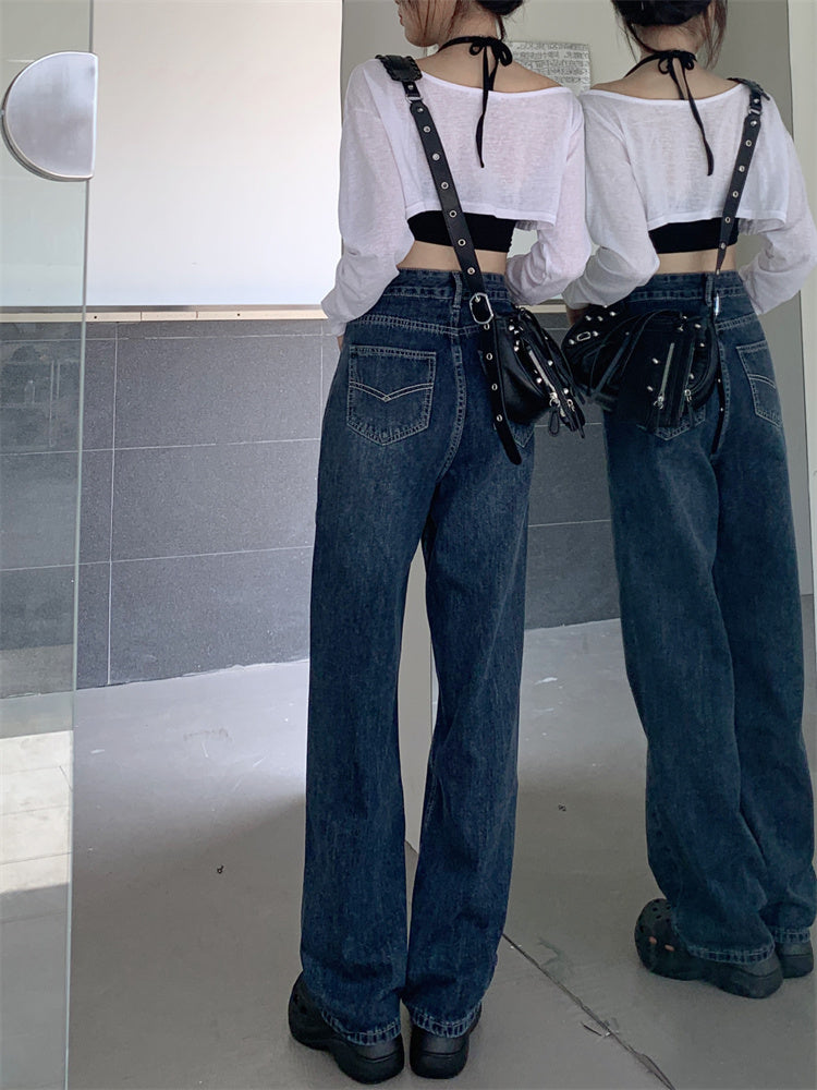 Dark Blue Denim Straight Jeans