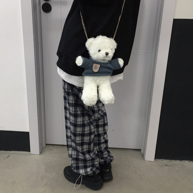 Fuzzy white bear bag